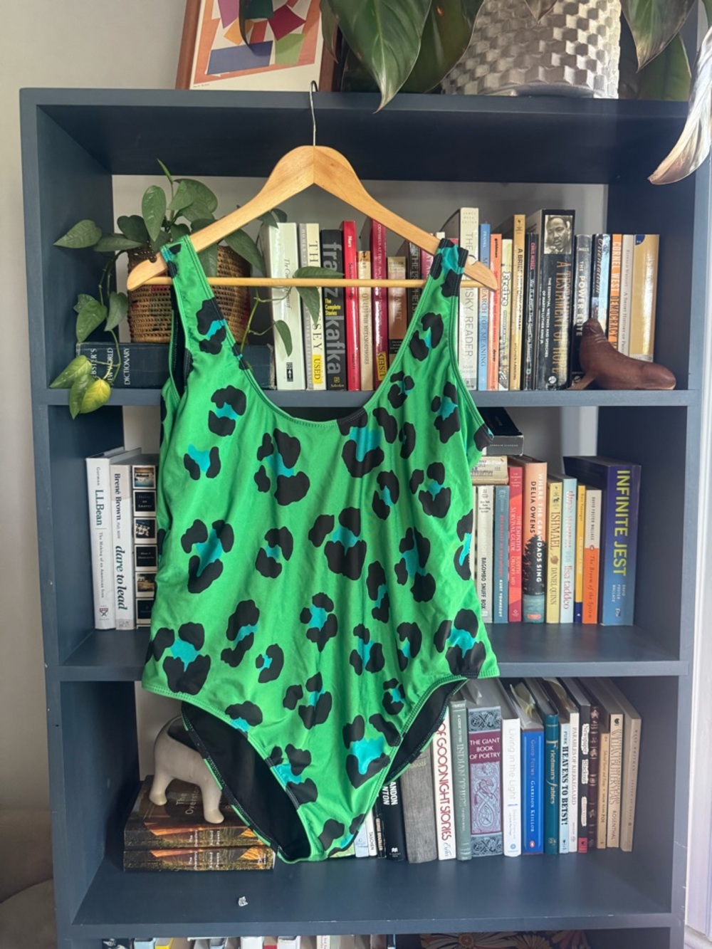 Boohoo Bright Green and Teal Leopard-Print One-Piece